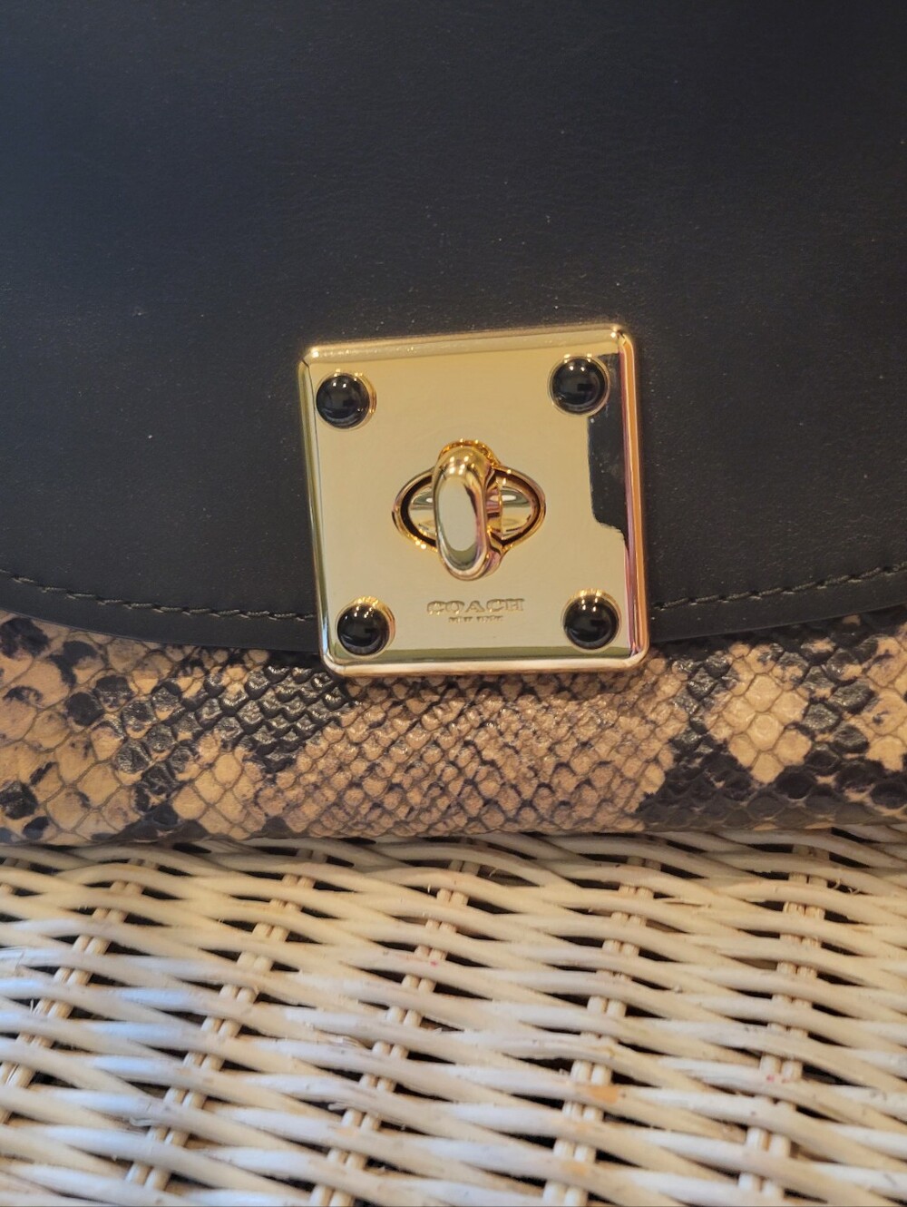 Coach Black And Tan Drifter Snake Print Bag Purse Removable Shoulder Strap - Picture 4 of 13